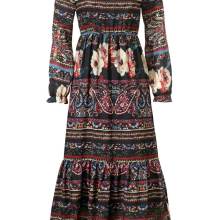 Damen Kleid Maxikleid lang bunt Frühling Freizeitkleid mit Rüschen gemustert Damen Kleid Maxikleid lang bunt Frühling Freizeitkleid mit Rüschen gemustert