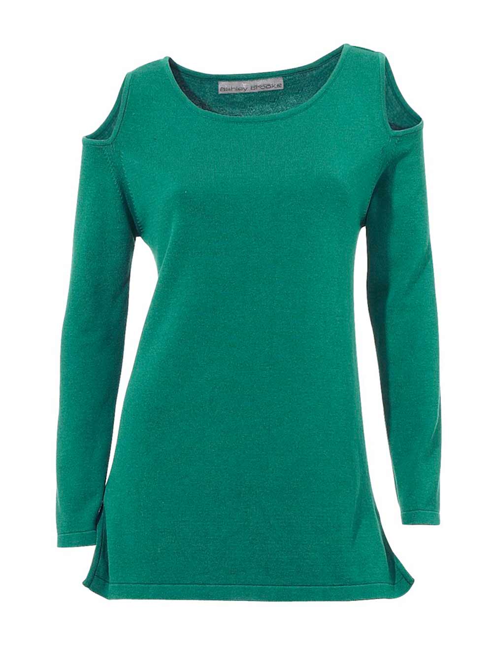 Damen Pullover Strickpullover grün schulterfrei mit Cut-outs Feinstrick langarm Damen Pullover Strickpullover grün schulterfrei mit Cut-outs Feinstrick langarm