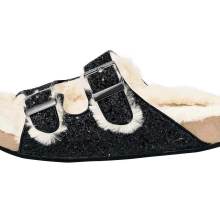 HEINE Damen Pantolette mit  Webpelz Schwarz HEINE Damen Pantolette mit  Webpelz Schwarz