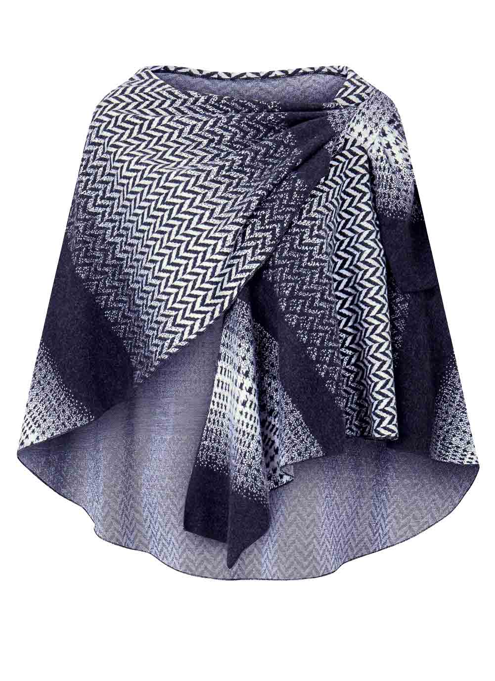 Poncho Damen Winter Cape elegant Strick dunkelblau-bunt Création L Poncho Damen Winter Cape elegant Strick dunkelblau-bunt Création L