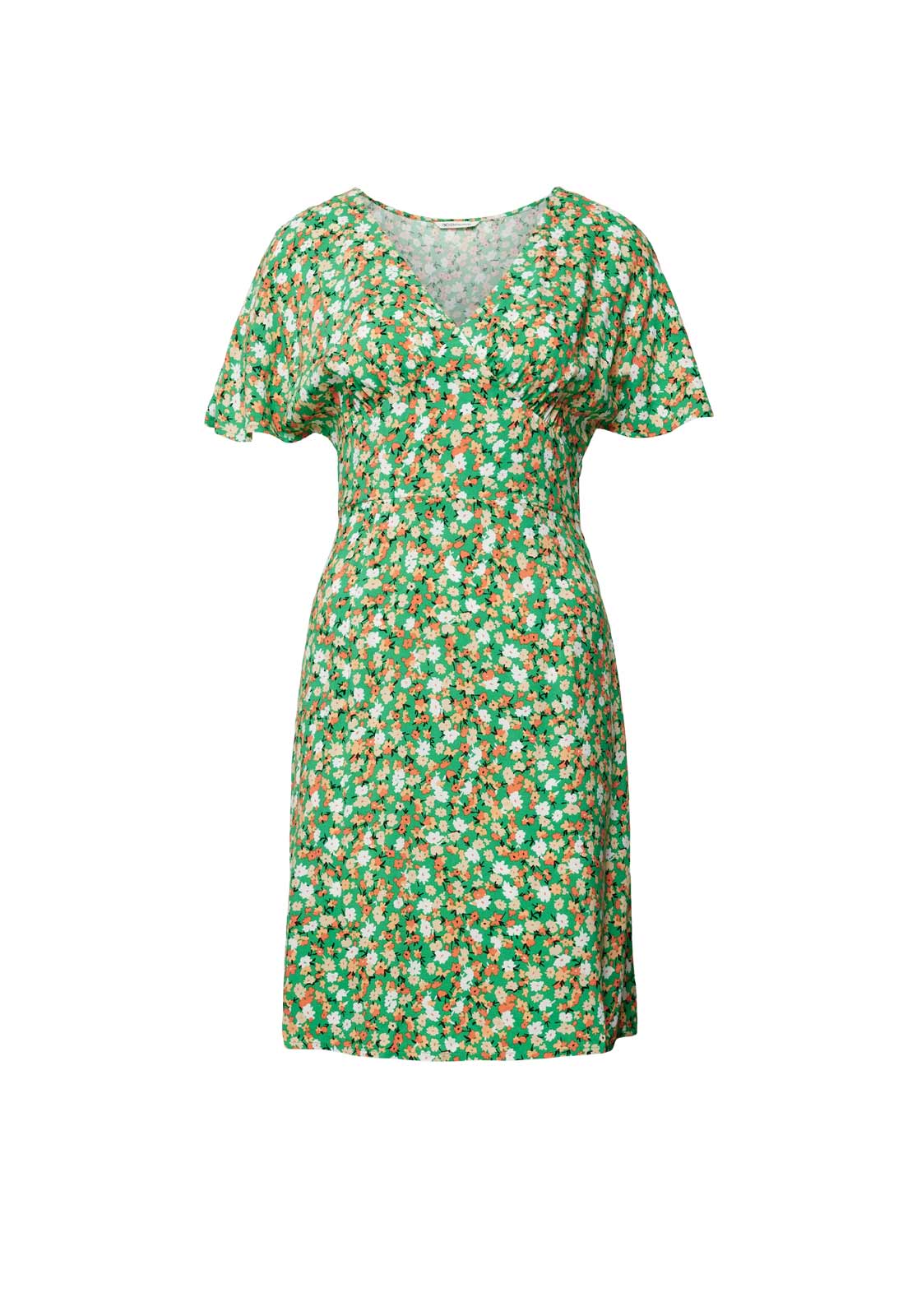 Marken-Druckkleid, gr?n-orange Marken-Druckkleid, gr?n-orange