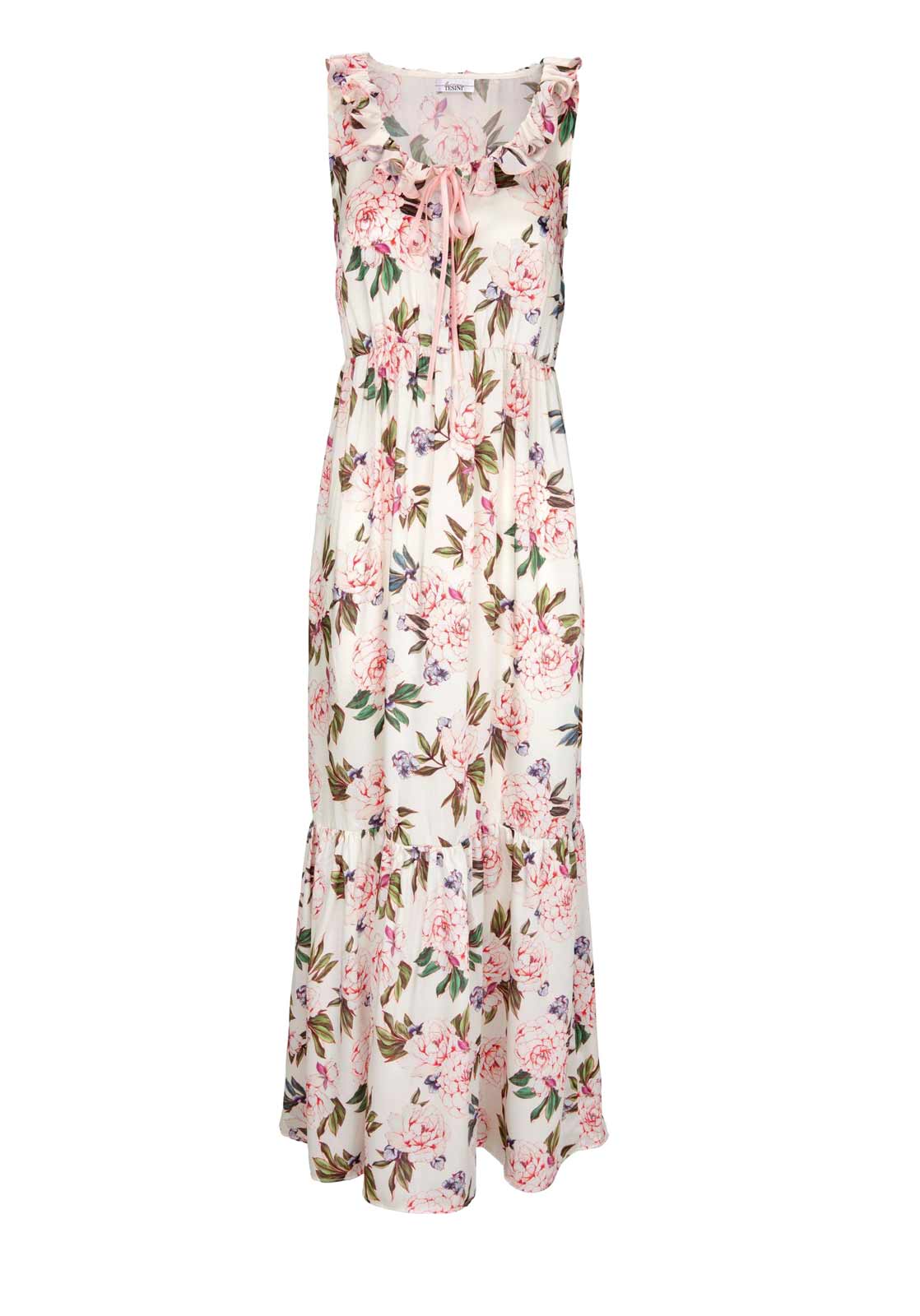 Damen Kleid lang Maxikleid  Sommerkleid Strandkleid ärmellos Offwhite-Bunt Damen Kleid lang Maxikleid  Sommerkleid Strandkleid ärmellos Offwhite-Bunt