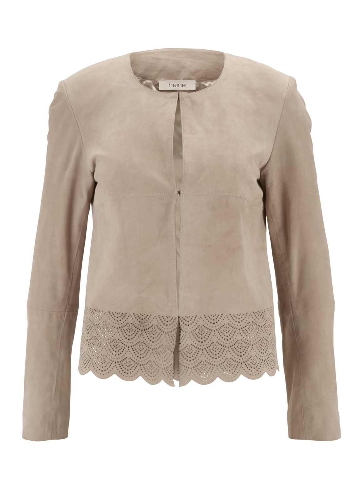 Heine Damen Lederjacke echtes Leder  kiesel Gr 40 zartes spitzen Muster Heine Damen Lederjacke echtes Leder  kiesel Gr 40 zartes spitzen Muster