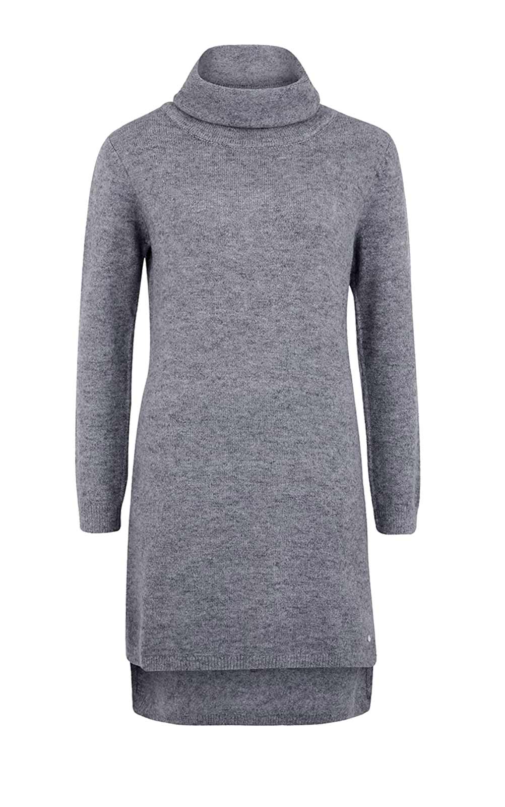 Kleid mit Rollkragen Strick Pulloverkleid grau-melange Kleid mit Rollkragen Strick Pulloverkleid grau-melange
