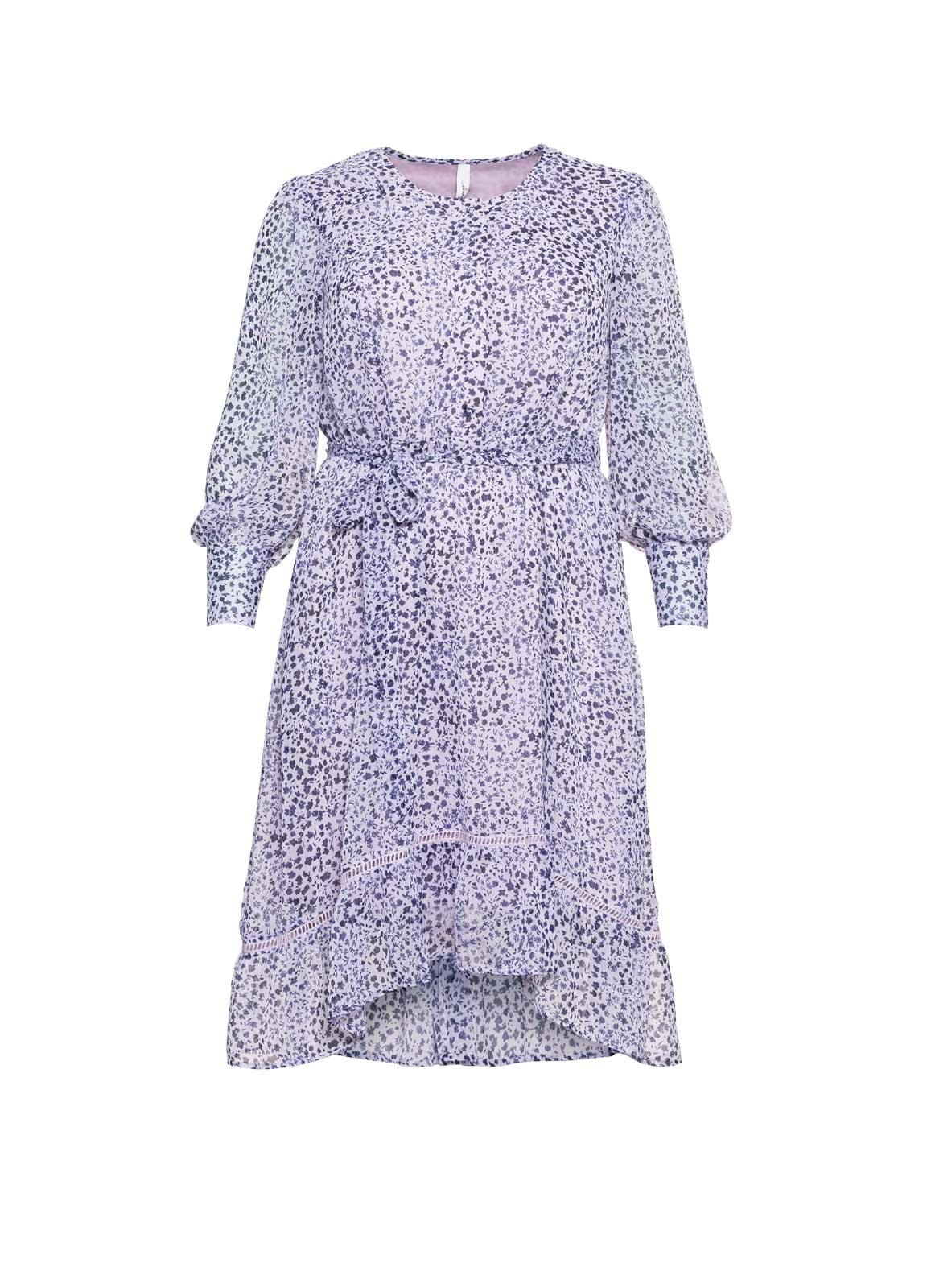 Midi-Druckkleid m. Volant, lavendel Midi-Druckkleid m. Volant, lavendel