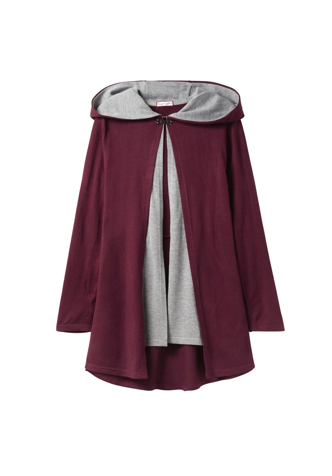 Longstrickjacke mit doppellagiger Verarbeitung, weinrot Longstrickjacke mit doppellagiger Verarbeitung, weinrot