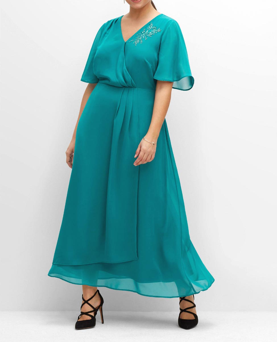 Abendkleid in Wickeloptik, m. Perlenstickerei, smaragd Abendkleid in Wickeloptik, m. Perlenstickerei, smaragd