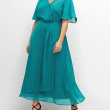 Abendkleid in Wickeloptik, m. Perlenstickerei, smaragd Abendkleid in Wickeloptik, m. Perlenstickerei, smaragd