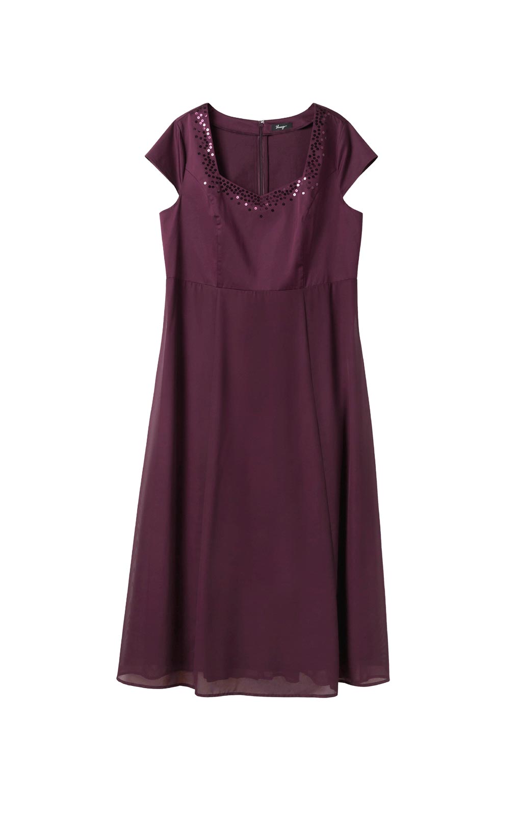 Satin-Chiffon-Abendkleid m. Pailletten, aubergine Satin-Chiffon-Abendkleid m. Pailletten, aubergine
