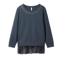 Sweatshirt mit Strasssteinen und Volant, nachtblau Sweatshirt mit Strasssteinen und Volant, nachtblau