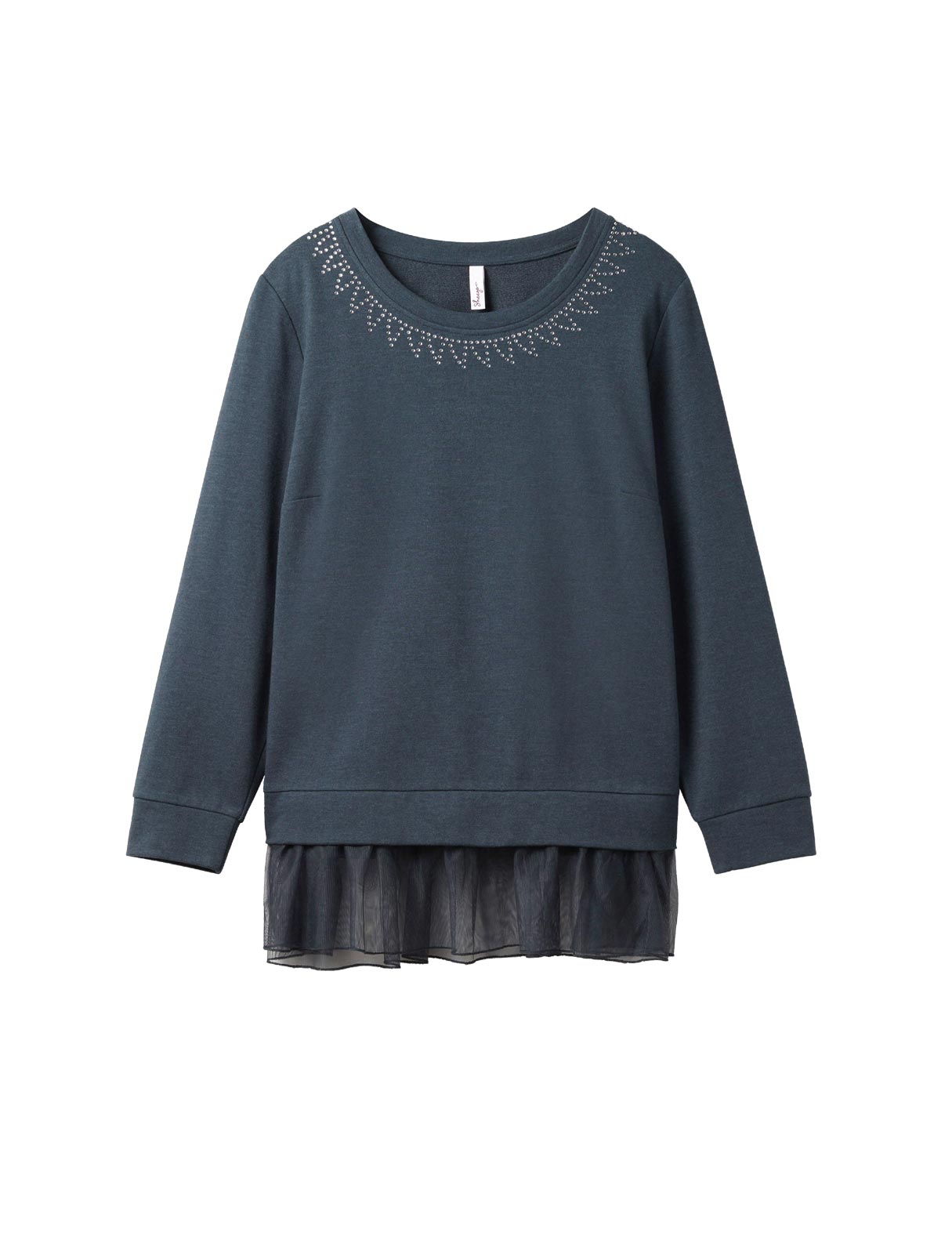 Sweatshirt mit Strasssteinen und Volant, nachtblau Sweatshirt mit Strasssteinen und Volant, nachtblau