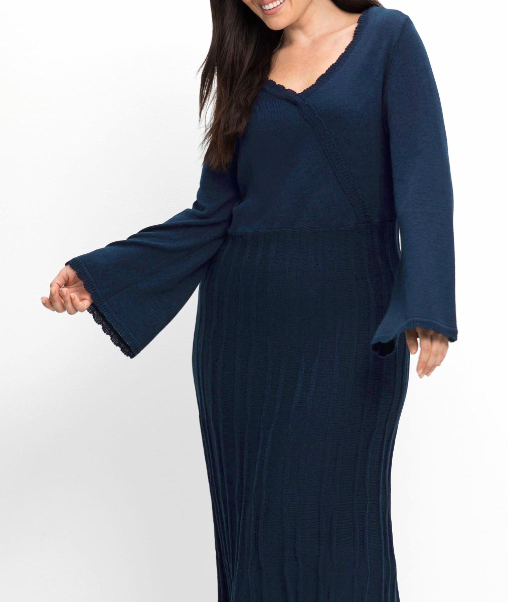 Wickel-Strickkleid m.Jersey-Unterkleid, nachtblau Wickel-Strickkleid m.Jersey-Unterkleid, nachtblau