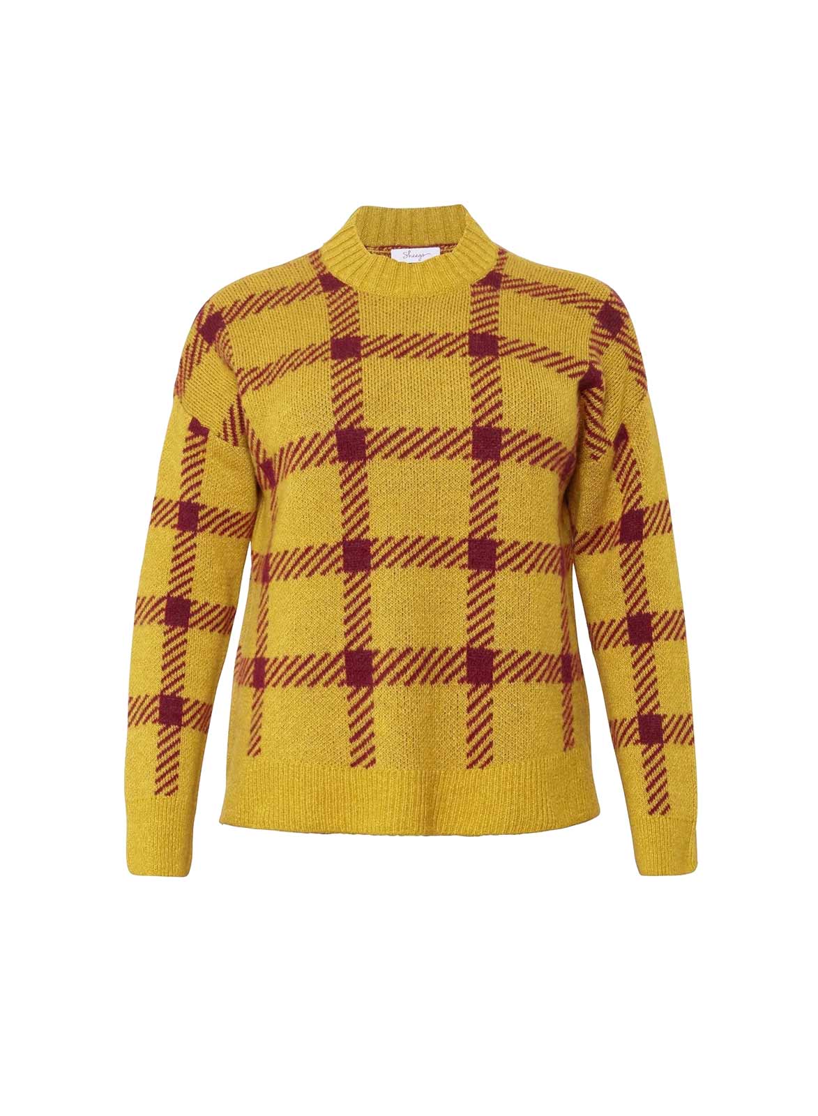 Stehkragenpullover m. Karomuster, senfgelb Stehkragenpullover m. Karomuster, senfgelb