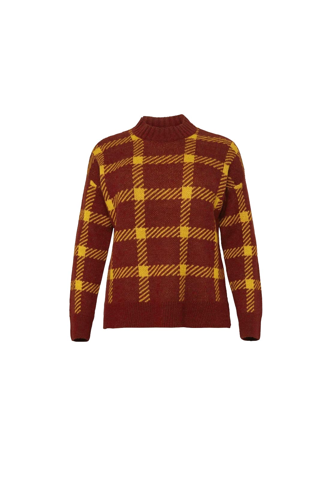 Stehkragenpullover m. Karomuster, burgund Stehkragenpullover m. Karomuster, burgund