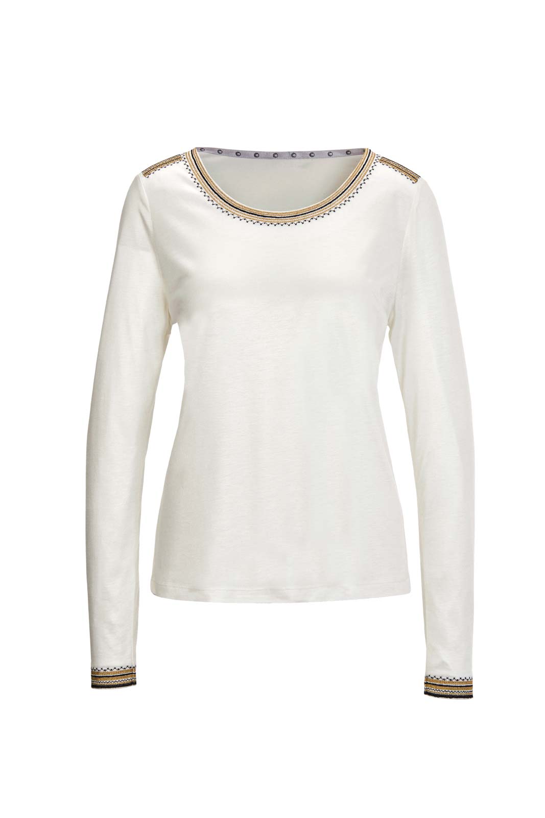 Merzerisiertes Jerseyshirt m. Stickerei, ecru von Création L Premium Merzerisiertes Jerseyshirt m. Stickerei, ecru von Création L Premium