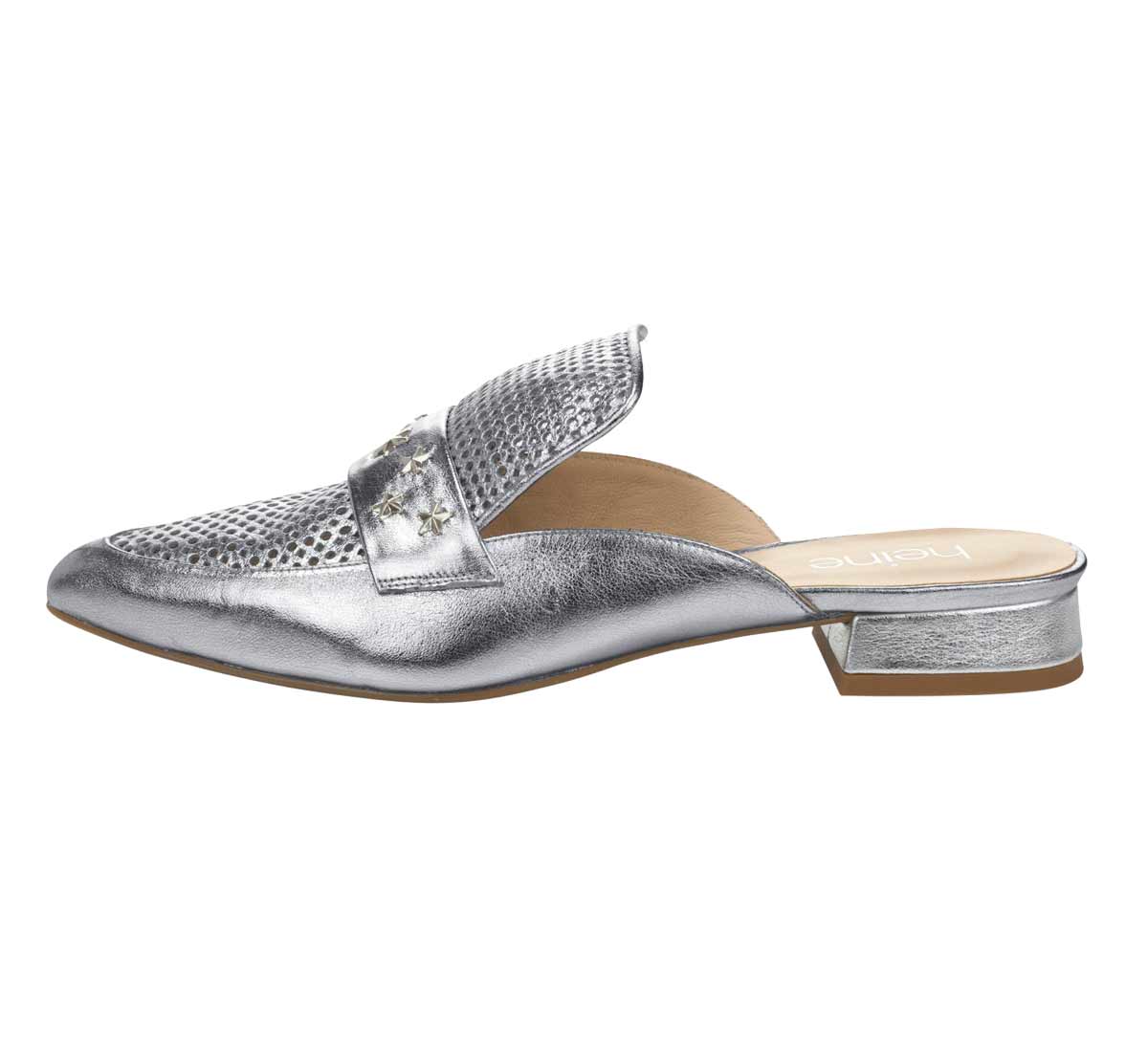 HEINE Damen Designer-Leder-Pantolette Silberfarben HEINE Damen Designer-Leder-Pantolette Silberfarben