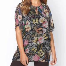 Damen Bluse Tunika Oberteil lang Chiffonbluse transparent schwarz bunt Halbarm Damen Bluse Tunika Oberteil lang Chiffonbluse transparent schwarz bunt Halbarm