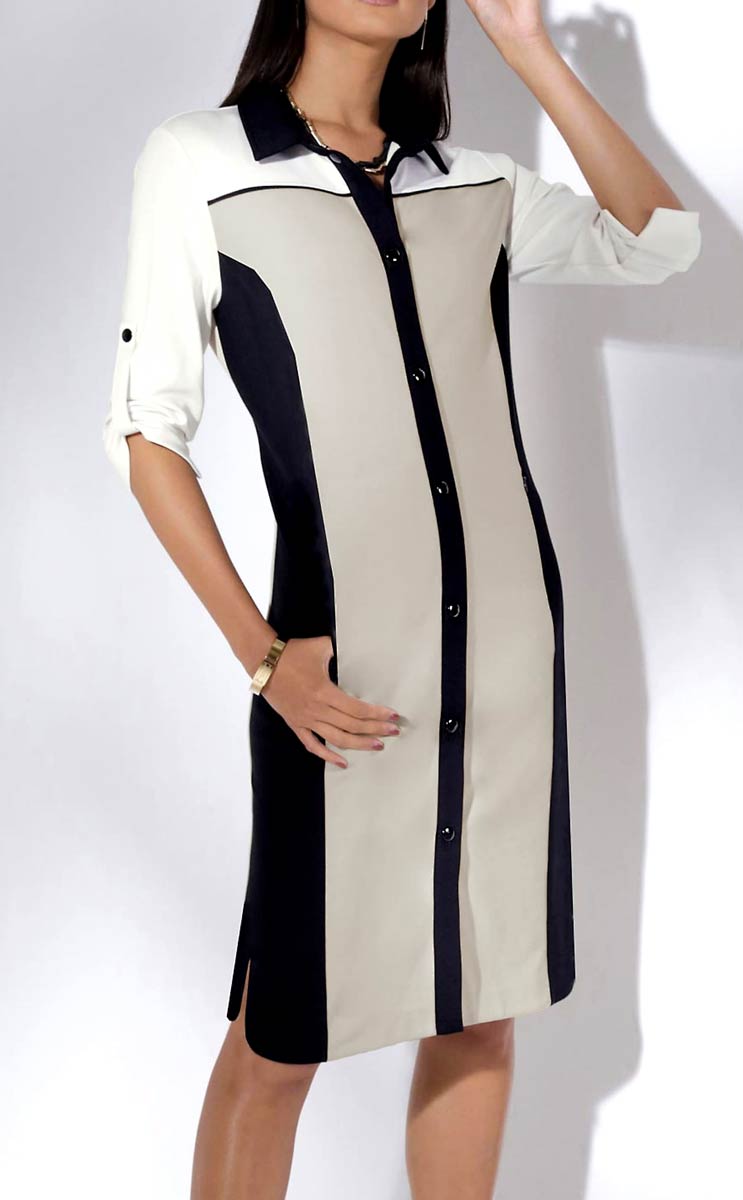 Damen Jerseykleid mit Krempelärmeln, schwarz-sand Damen Jerseykleid mit Krempelärmeln, schwarz-sand