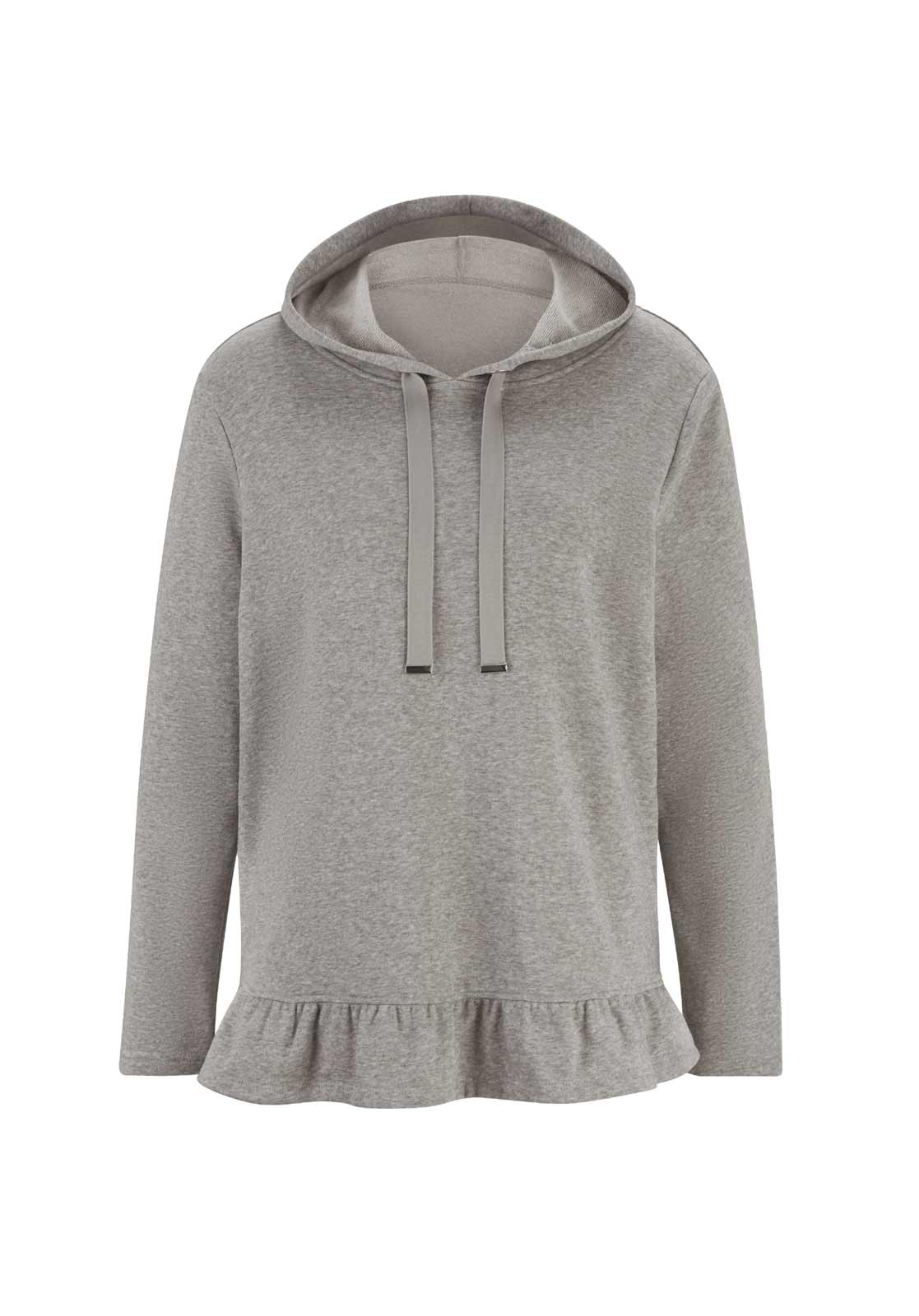 Designer-Kapuzensweatshirt m. Rüschen, grau Designer-Kapuzensweatshirt m. Rüschen, grau
