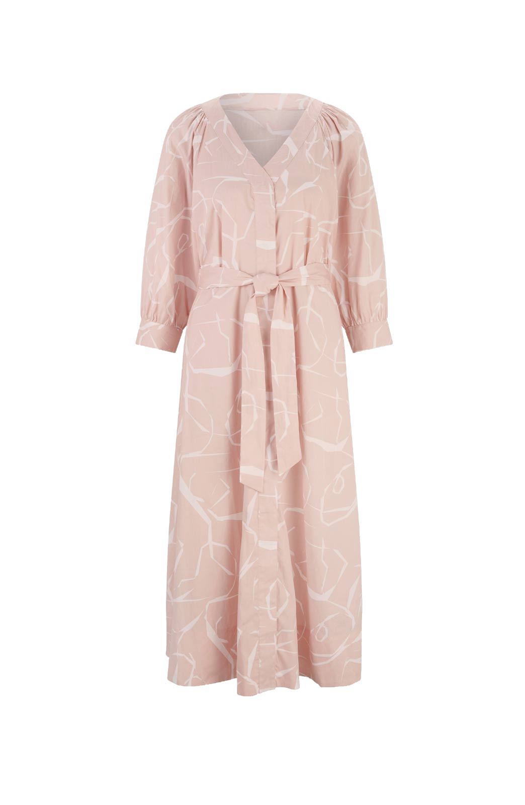 Damen Druckkleid m. Gürtel, puder Damen Druckkleid m. Gürtel, puder