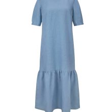 Designer-Volantkleid m. Leinen, jeansblau Designer-Volantkleid m. Leinen, jeansblau