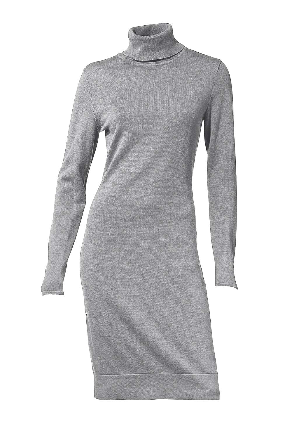 Kleid Strick mit Rollkragen Pulloverkleid grau-melange Kleid Strick mit Rollkragen Pulloverkleid grau-melange