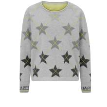 Damen Pullover Pulli Jacquard Pullover Freizeit mit Sternen  hellgrau limone Damen Pullover Pulli Jacquard Pullover Freizeit mit Sternen  hellgrau limone