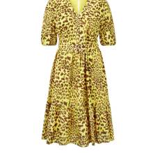 Damen Kleid Sommerkleid Freizeit  Druckkleid mit Gürtel, limone-braun Damen Kleid Sommerkleid Freizeit  Druckkleid mit Gürtel, limone-braun