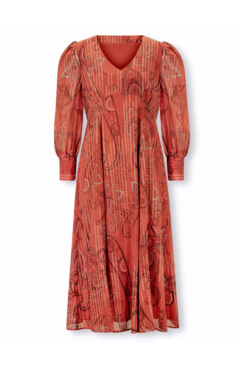 Damen Kleid Chiffonkleid Frühling  Freizeitkleid langarm Druckkleid, papaya gold Damen Kleid Chiffonkleid Frühling  Freizeitkleid langarm Druckkleid, papaya gold