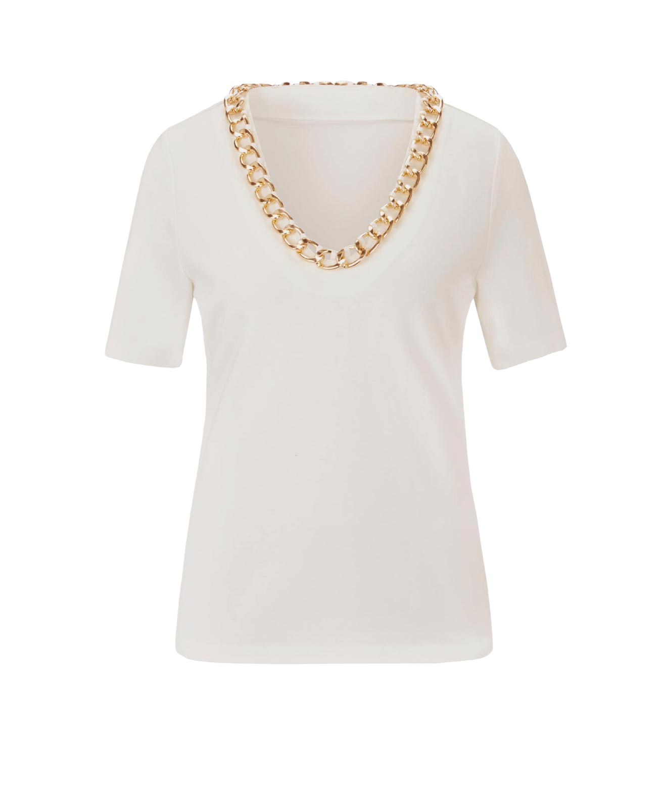 Damen Shirt Oberteil T-shirt elegant mit goldfarbener Zierkette ecru Damen Shirt Oberteil T-shirt elegant mit goldfarbener Zierkette ecru