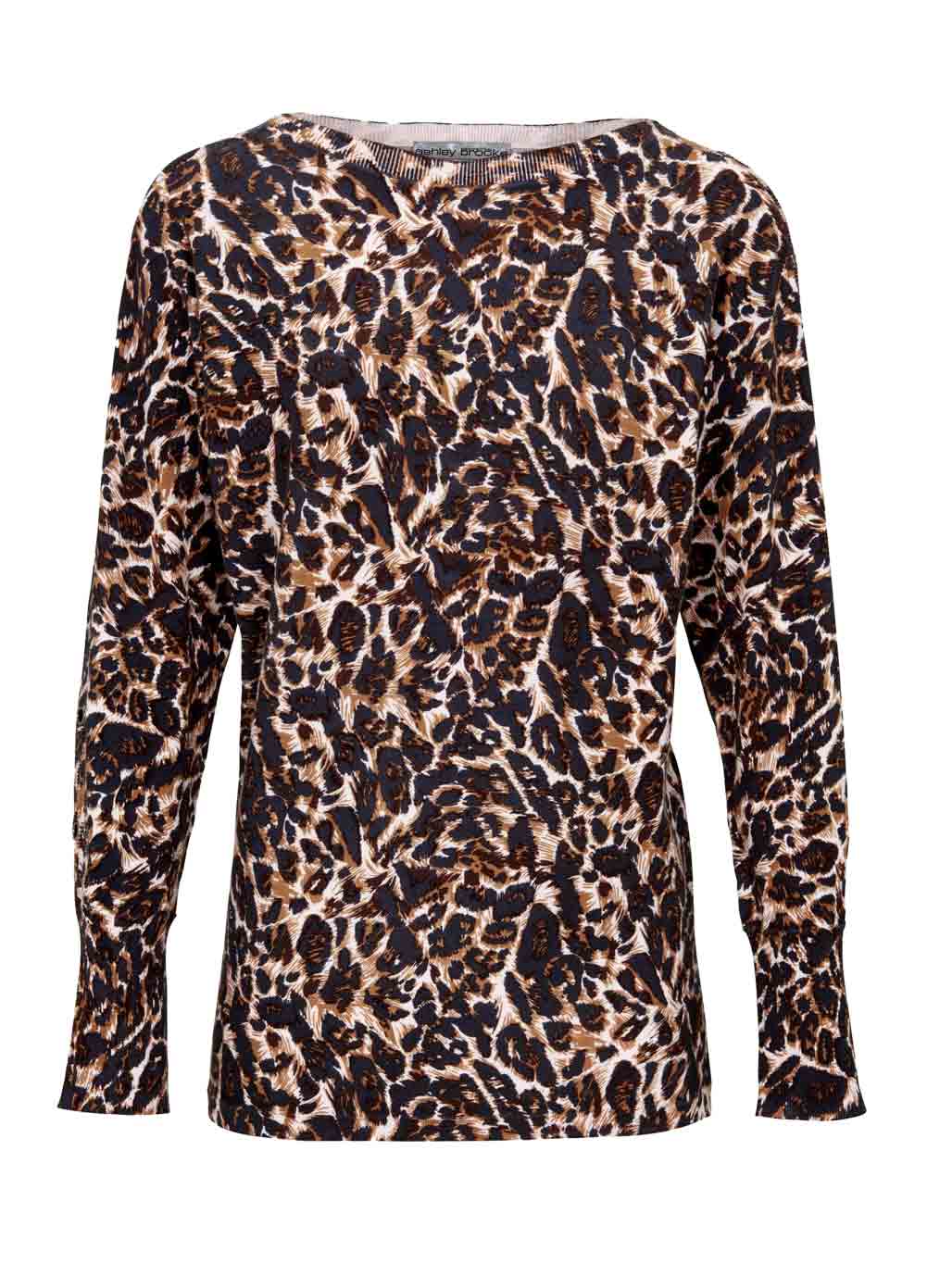 Damen Pullover Strickpullover mit Animal Print braun Langarm Herbst Pulli Damen Pullover Strickpullover mit Animal Print braun Langarm Herbst Pulli