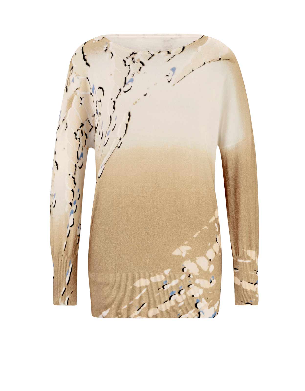 Damen Pullover Strickpullover Feinstrick Baumwolle  Druckpullover, camel-bunt Damen Pullover Strickpullover Feinstrick Baumwolle  Druckpullover, camel-bunt