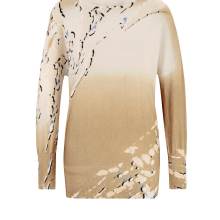 Damen Pullover Strickpullover Feinstrick Baumwolle  Druckpullover, camel-bunt Damen Pullover Strickpullover Feinstrick Baumwolle  Druckpullover, camel-bunt