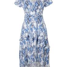 Sommerkleid 44 Minikleid Freizeitkleid mit Seide Blumenmuster weiß blau Seide Sommerkleid 44 Minikleid Freizeitkleid mit Seide Blumenmuster weiß blau Seide