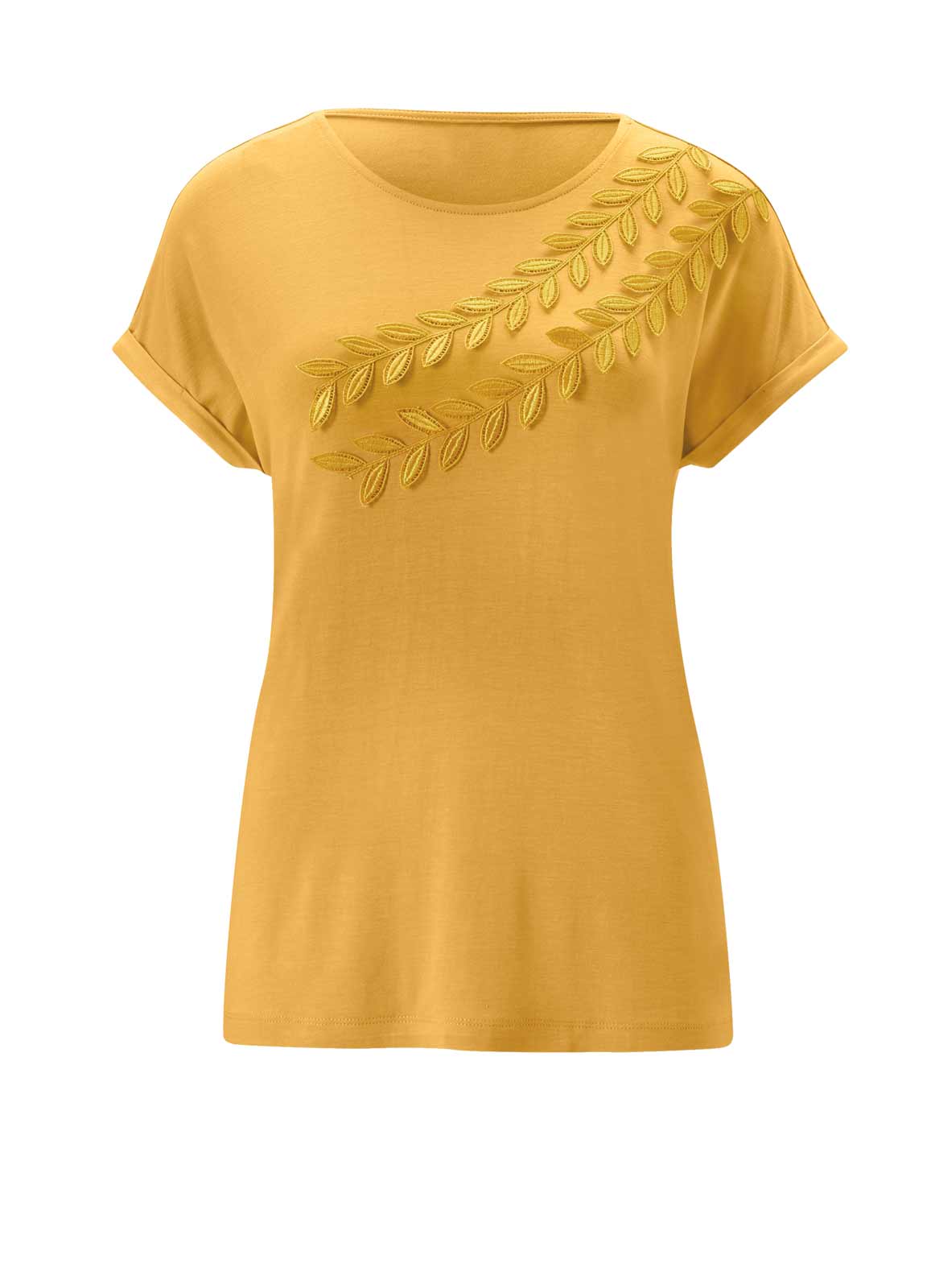 Damen Shirt Jersey mit Spitze Oberteil T-Shirt Frühling Création L Damen Shirt Jersey mit Spitze Oberteil T-Shirt Frühling Création L