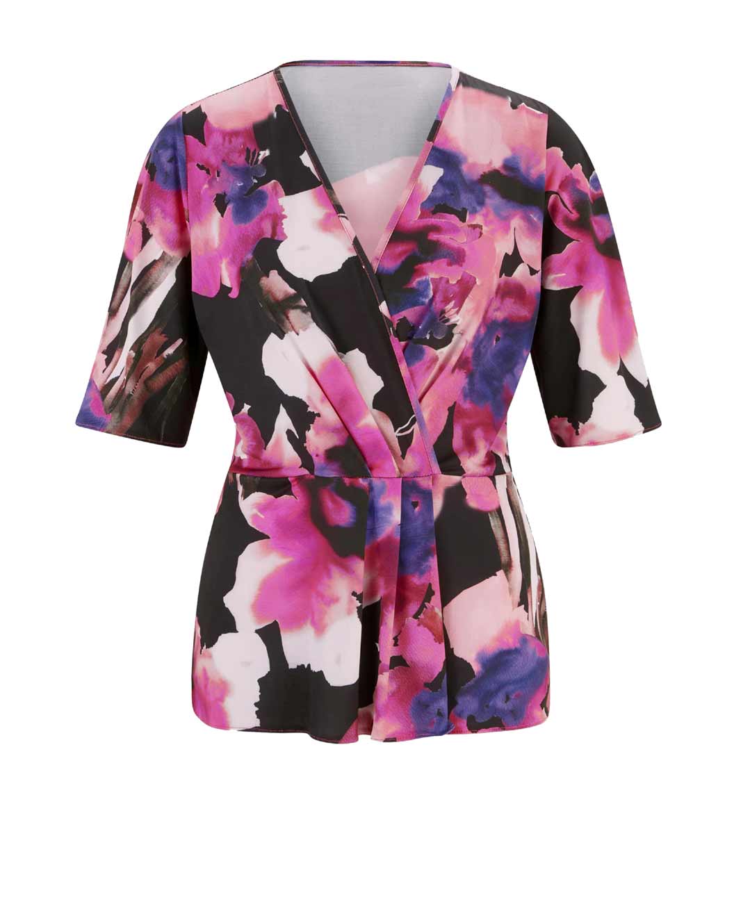 Damen Wickelshirt, schwarz-magenta Damen Wickelshirt, schwarz-magenta