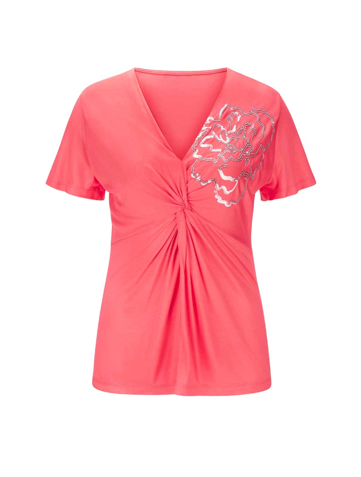 Damen Knotenshirt mit Pailletten, hummer Damen Knotenshirt mit Pailletten, hummer