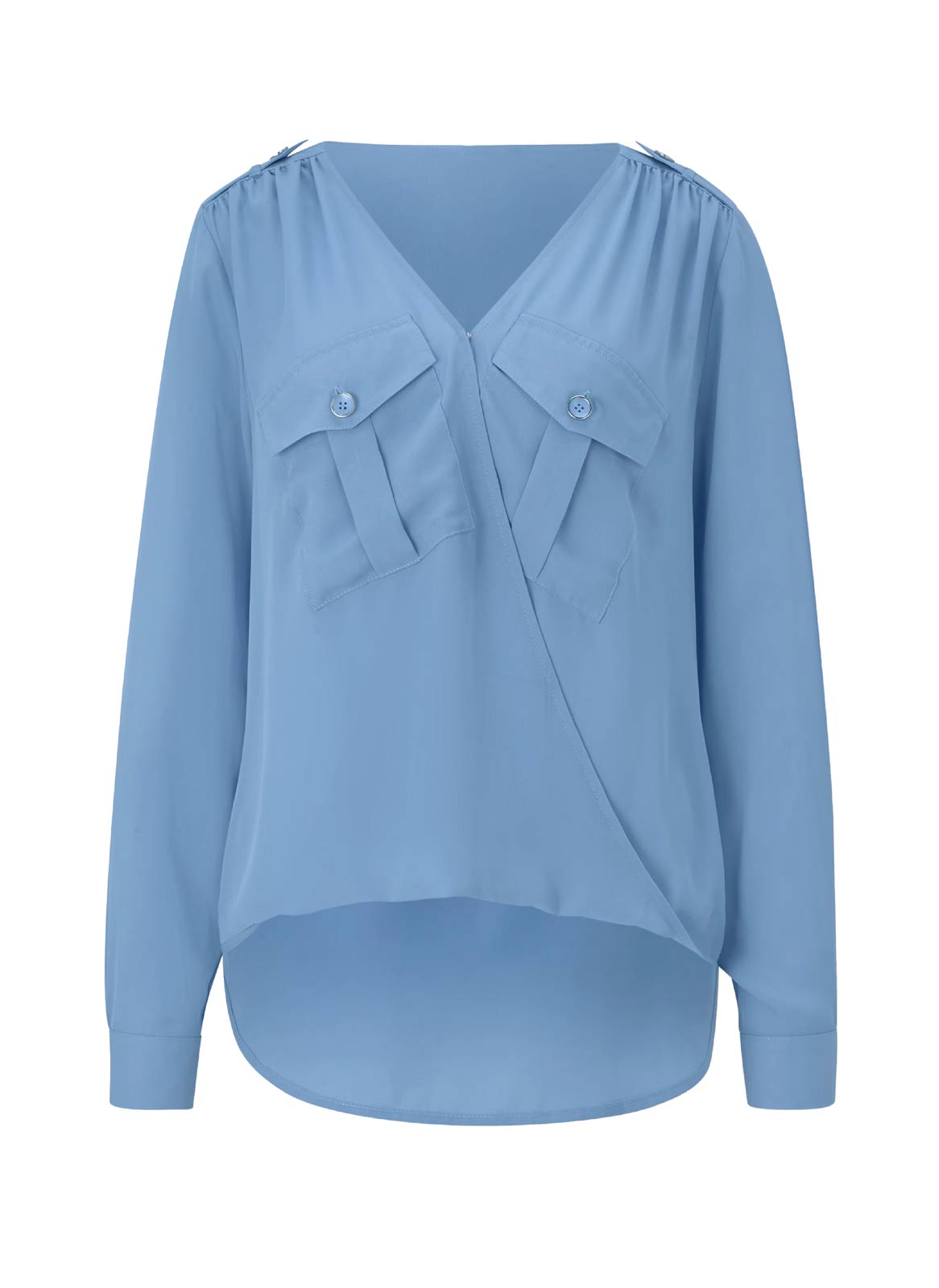 Crepebluse in Wickel-Optik, himmelblau Crepebluse in Wickel-Optik, himmelblau