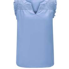 Designer-Blusentop m. Rüschen, taubenblau Designer-Blusentop m. Rüschen, taubenblau