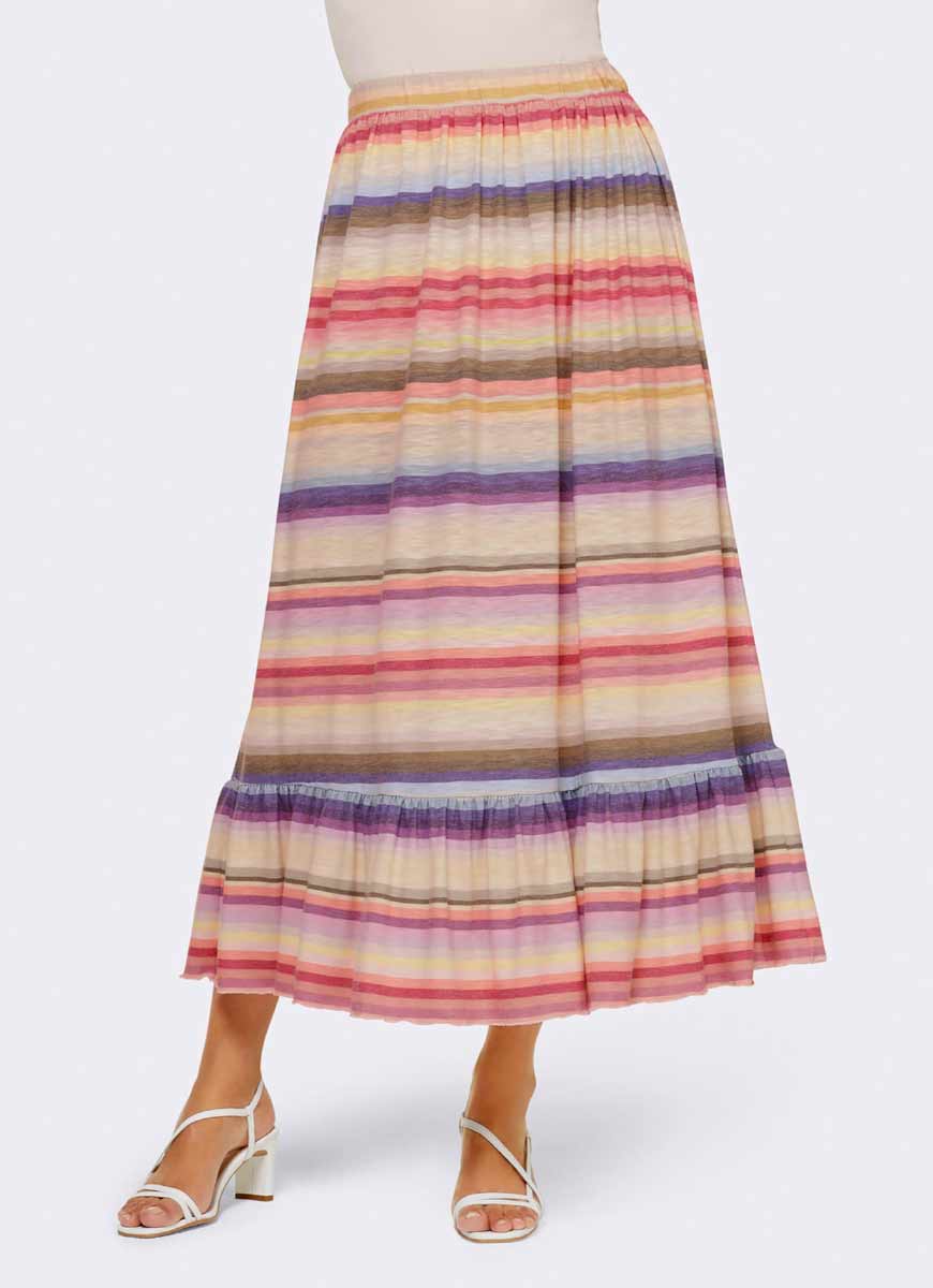 Damen Rock Maxirock Jerseyrock mit Streifen Sommerrock  bunt gestreift Damen Rock Maxirock Jerseyrock mit Streifen Sommerrock  bunt gestreift