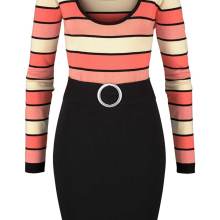 Kleid Strick Pulloverkleid koralle-schwarz gestreift Rundhalsausschnitt Kleid Strick Pulloverkleid koralle-schwarz gestreift Rundhalsausschnitt