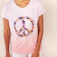 Damen Shirt T-Shirt Oberteil Peace bestickt mit Glitzer Rosa Linea Tesini Damen Shirt T-Shirt Oberteil Peace bestickt mit Glitzer Rosa Linea Tesini