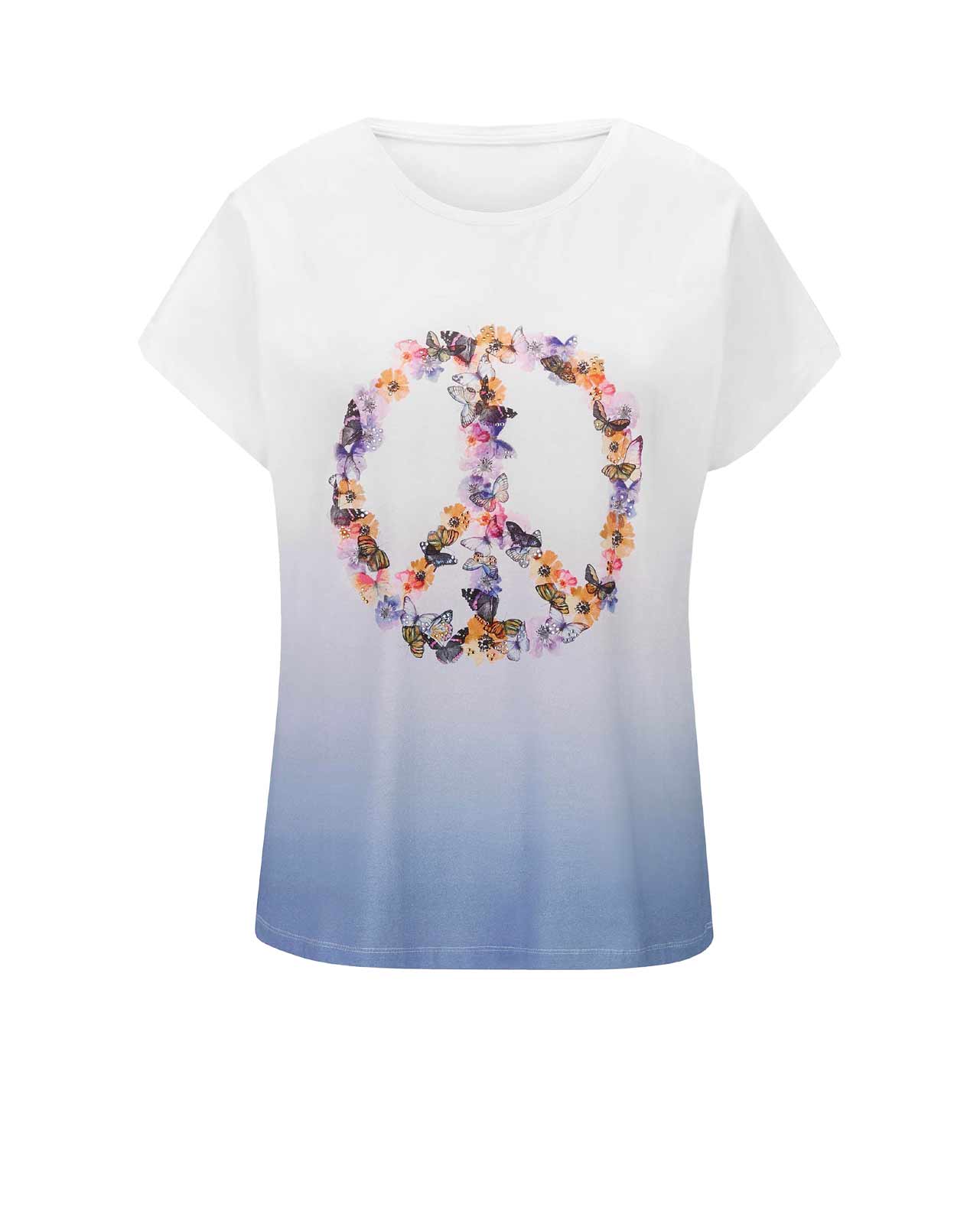 Damen Shirt T-shirt Oberteil Frühling Freizeit Peace Verlauf weiß zu blau Damen Shirt T-shirt Oberteil Frühling Freizeit Peace Verlauf weiß zu blau