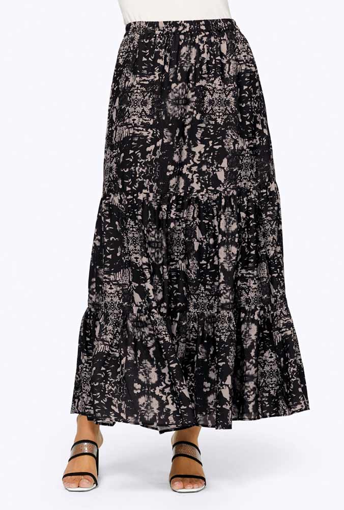 Damen Maxirock Druckrock, schwarz-sand Damen Maxirock Druckrock, schwarz-sand