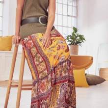 Damen Rock Maxirock Freizeit Strand Urlaub Stretchbund  braun ocker grapefruit Damen Rock Maxirock Freizeit Strand Urlaub Stretchbund  braun ocker grapefruit