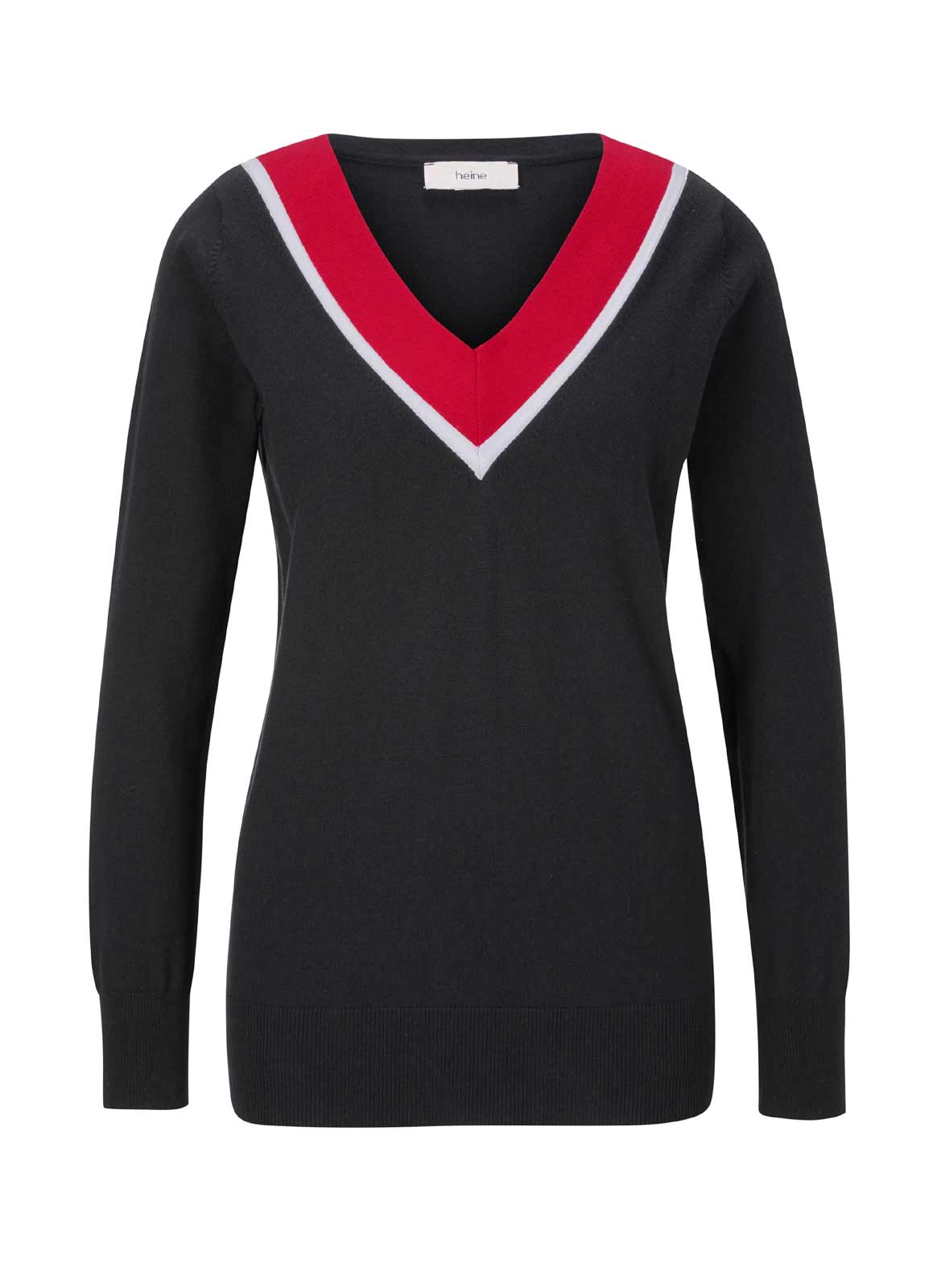 Damen Strickpullover Feinstrick Feinstrickpullover schwarz-rot von Heine Damen Strickpullover Feinstrick Feinstrickpullover schwarz-rot von Heine