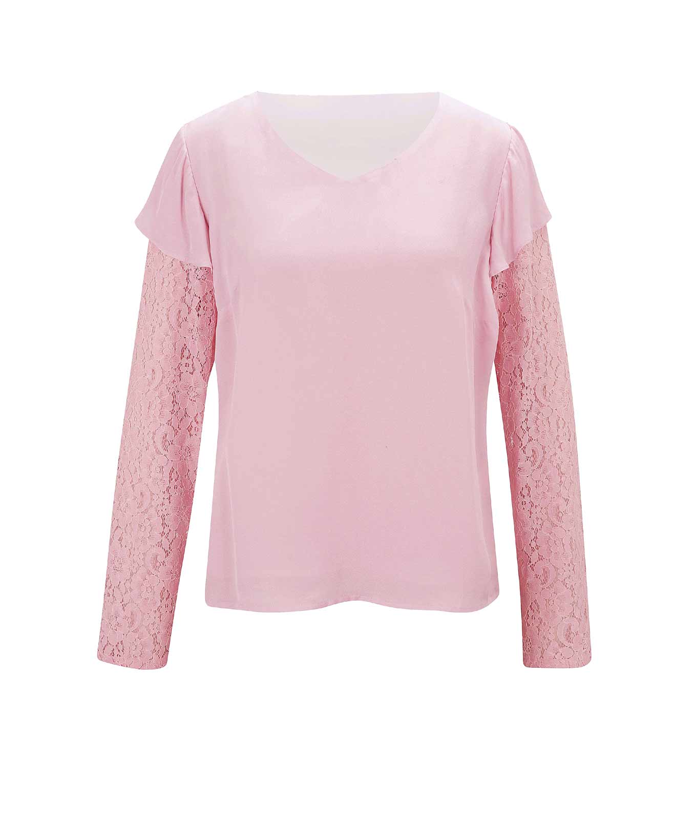 Damen Shirt Oberteil Frühling Freizeit rose mit schönen Spitzenärmeln Damen Shirt Oberteil Frühling Freizeit rose mit schönen Spitzenärmeln
