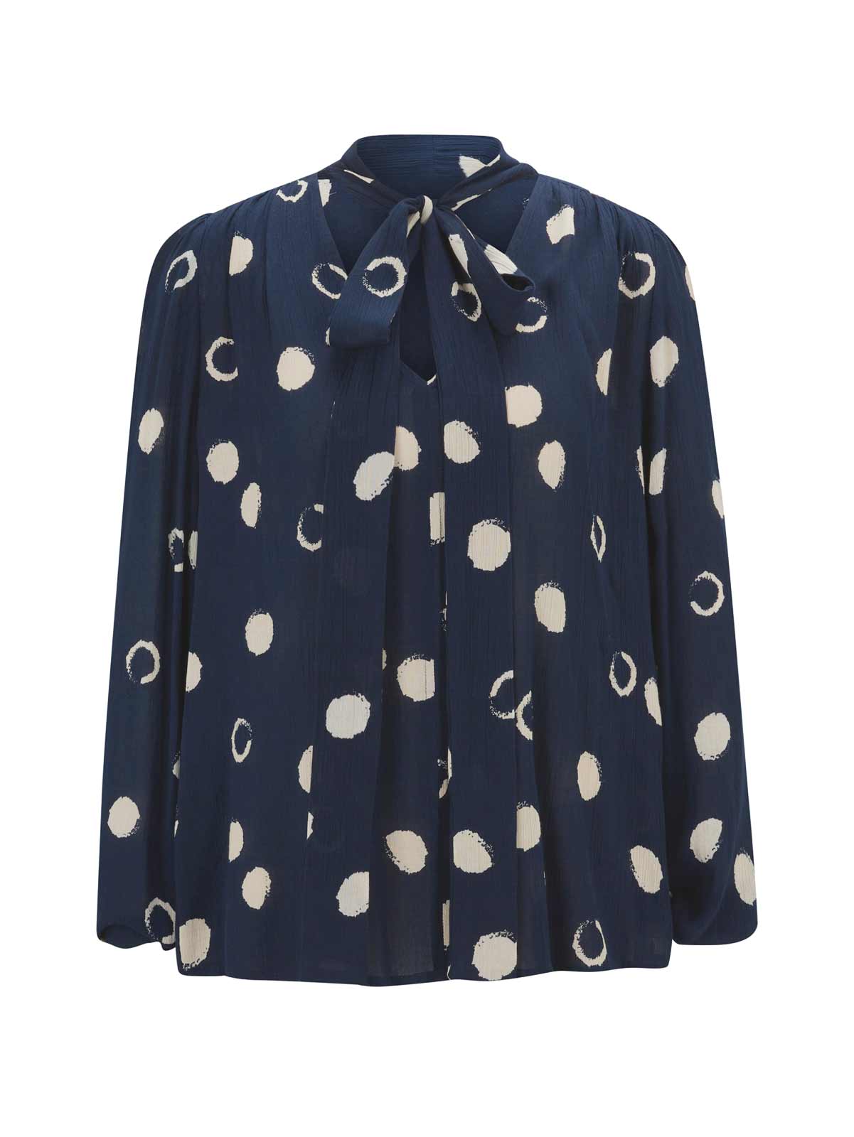Designer-Druckbluse, marine-elfenbeinfarben Designer-Druckbluse, marine-elfenbeinfarben