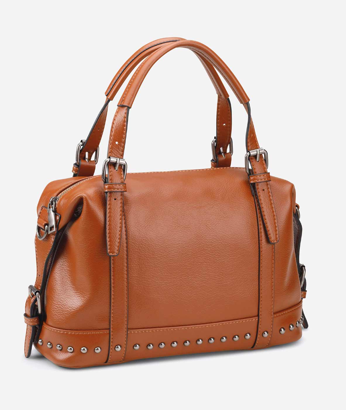 Handtasche mit Schnallen und Nieten, cognac Handtasche mit Schnallen und Nieten, cognac