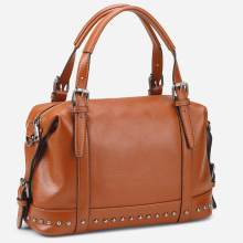 Handtasche mit Schnallen und Nieten, cognac Handtasche mit Schnallen und Nieten, cognac